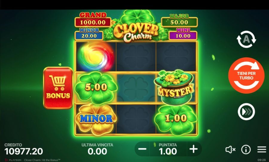 Schermata di gioco di Clover Charm Hit The Bonus