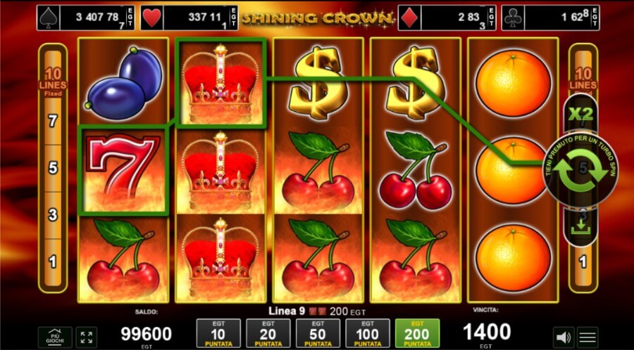 Schermata della slot Shining Crown