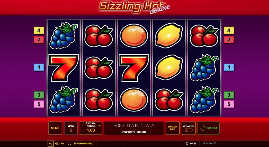 Schermata di gioco della slot Sizzling Hot Deluxe